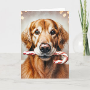 Cartes Pour Fêtes Annuelles Noël Golden Retriever avec un Sucre de canne