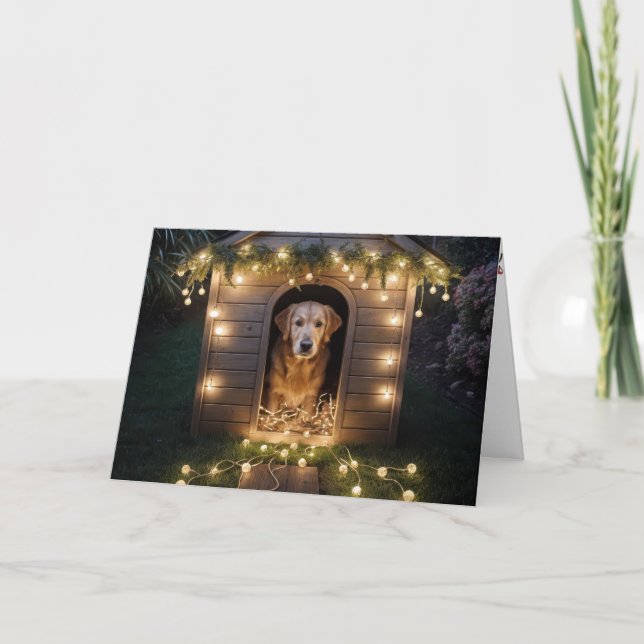 Cartes Pour Fêtes Annuelles Noël Golden Retriever dans une niche (Devant)