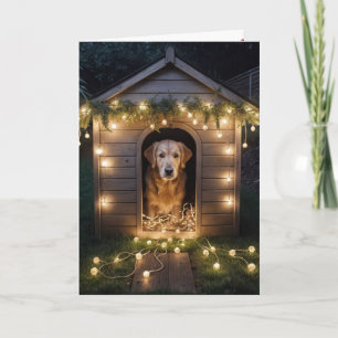 Cartes Pour Fêtes Annuelles Noël Golden Retriever dans une niche