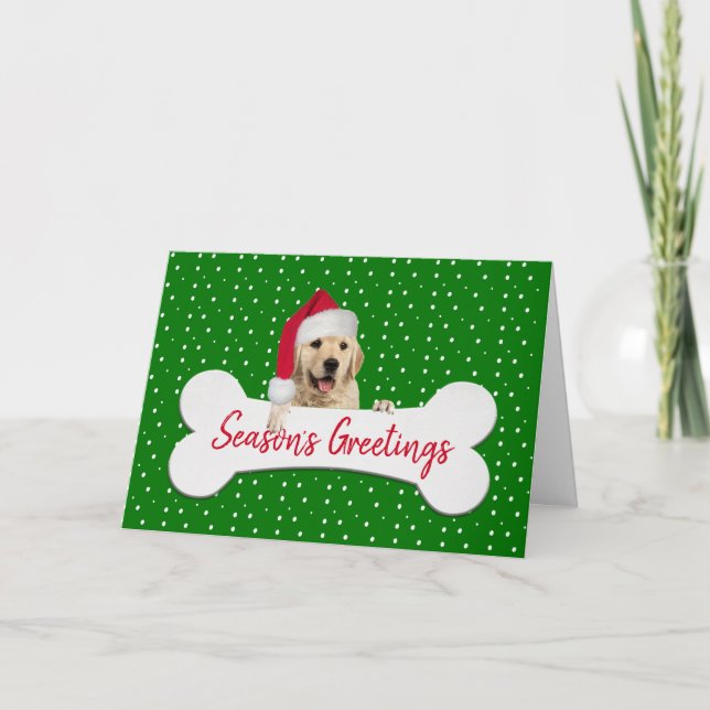 Cartes Pour Fêtes Annuelles Noel Golden Retriever sur le chien os (Devant)