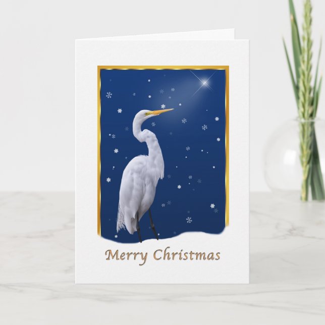 Cartes Pour Fêtes Annuelles Noël, grand oiseau de héron, étoile, religieuse (Devant)