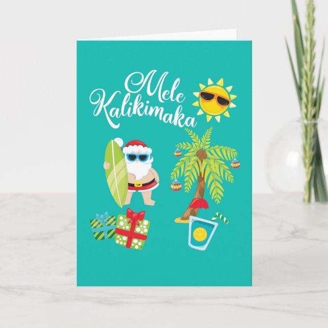Cartes Pour Fêtes Annuelles Noël hawaïen. Le père noël Mele Kalikimaka. (Devant)
