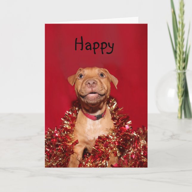 Cartes Pour Fêtes Annuelles Noël heureux de chiot de pitbull (Devant)