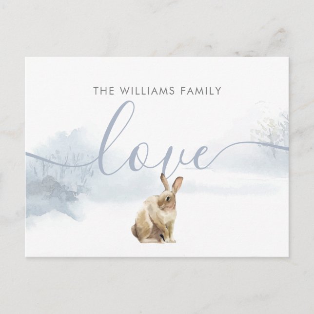 Cartes Pour Fêtes Annuelles Noël Hiver Lièvre de bois Élégant Script (Devant)
