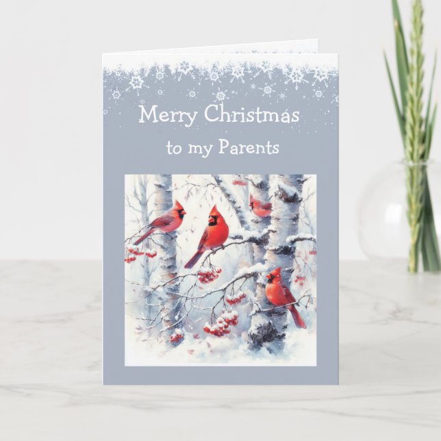 Cartes Pour Fêtes Annuelles Noël hiver Neige Arbres Cardinal Parents (Devant)