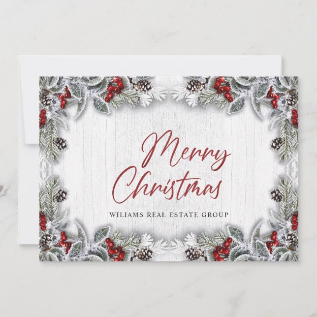 Cartes Pour Fêtes Annuelles Noël Holly Berry Entreprise Salutation rustique (Devant)