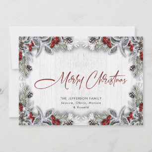 Cartes Pour Fêtes Annuelles Noël Holly Berry Pine Rustic Wood Salutation
