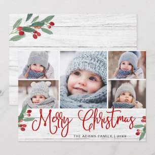 Cartes Pour Fêtes Annuelles Noël Holly Berry Rustic 5 PHOTO Salutation