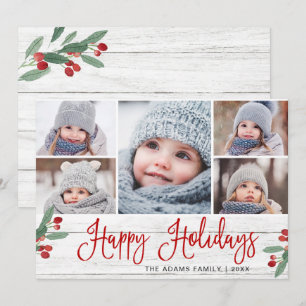Cartes Pour Fêtes Annuelles Noël Holly Berry Rustic 5 PHOTO Salutation
