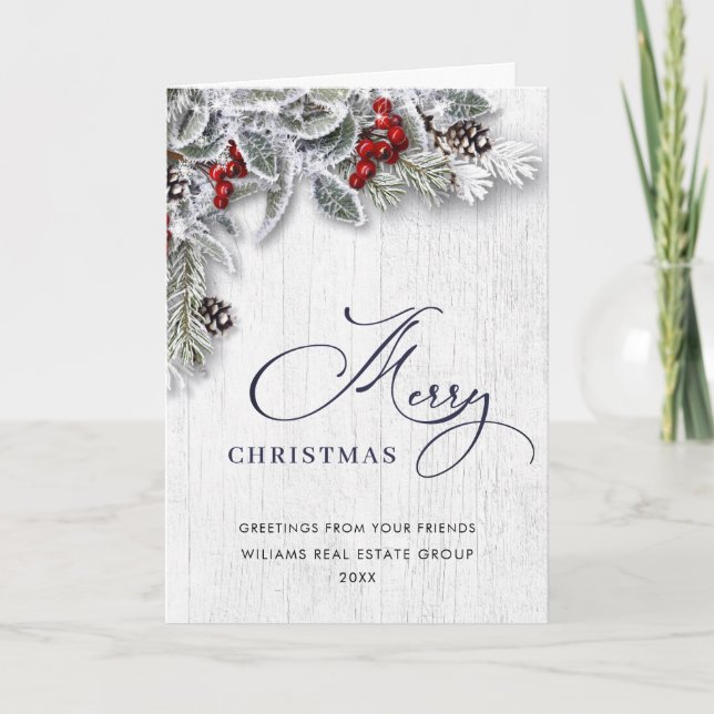 Cartes Pour Fêtes Annuelles Noël Holly Berry Rustic Salutation d'entreprise (Devant)