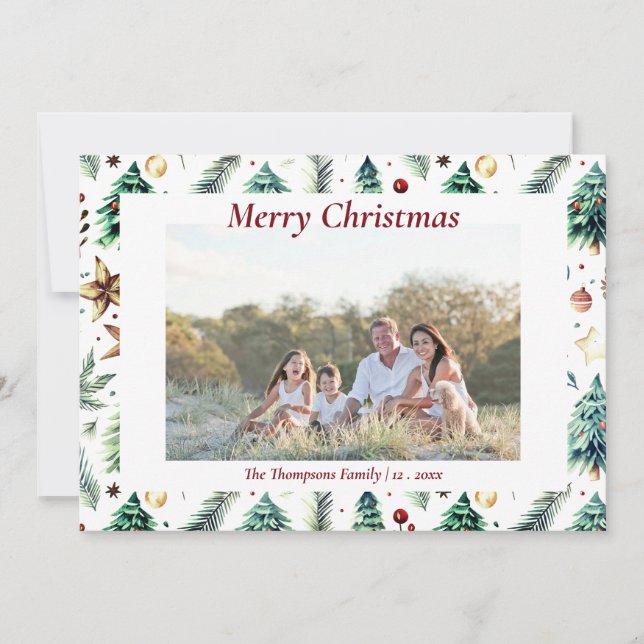 Cartes Pour Fêtes Annuelles Noël Holly Botanical Green Photo Blanc (Devant)