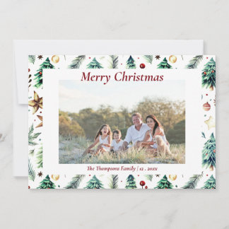 Cartes Pour Fêtes Annuelles Noël Holly Botanical Green Photo Blanc