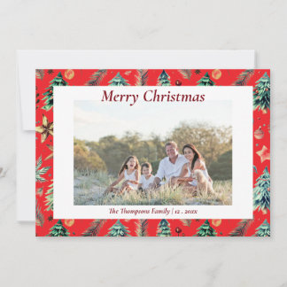 Cartes Pour Fêtes Annuelles Noël Holly Botanical Green Photo Rouge