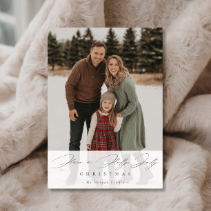 Cartes Pour Fêtes Annuelles Noël Holly Jolly Script Photo de famille enneigée