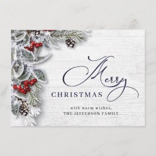 Cartes Pour Fêtes Annuelles Noël Holly Pine Rustic 4 Photo Grey