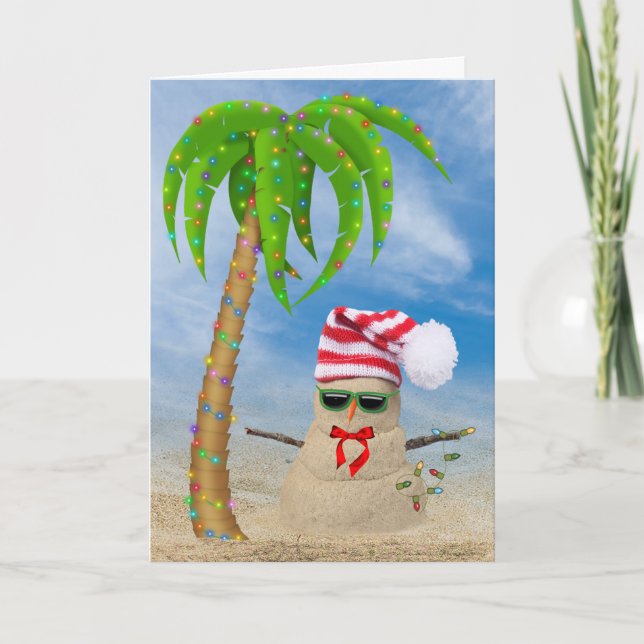 Cartes Pour Fêtes Annuelles Noël homme de sable tropical avec palmier (Devant)