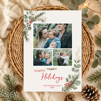 Cartes Pour Fêtes Annuelles Noël houx botanique Fêtes de fin d'année 3 Photos 