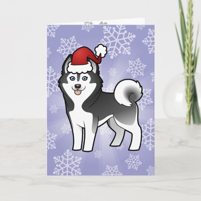Cartes Pour Fêtes Annuelles Noël Husky sibérien / Malamute d'Alaska (Devant)