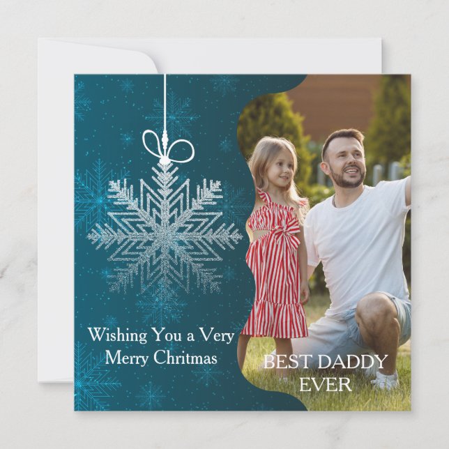 Cartes Pour Fêtes Annuelles Noël Image Flocon de Neige Élégant Bleu Argenté (Devant)