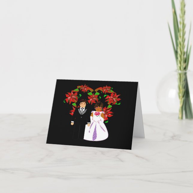 Cartes Pour Fêtes Annuelles Noël Interracial Mariage Couple Heart Wreath (Devant)