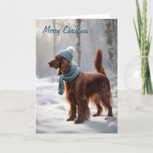 Cartes Pour Fêtes Annuelles Noël Irlandais Setter En Bois D'Hiver