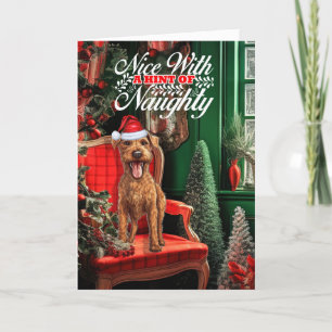 Cartes Pour Fêtes Annuelles Noël Irlandais Terrier Chien Naughty ou Nice