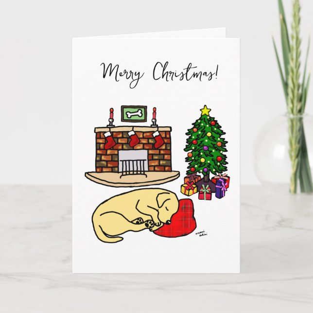 Cartes Pour Fêtes Annuelles Noël Jaune Labrador Dormir (Devant)