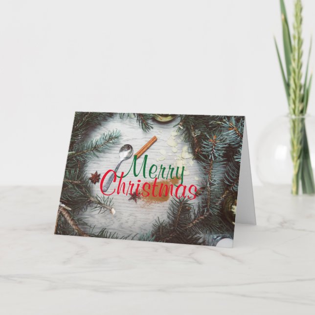 Cartes Pour Fêtes Annuelles NOËL JAUNE Personnalisé AVEC ORNAMENTS DE BRANCHE  (Devant)