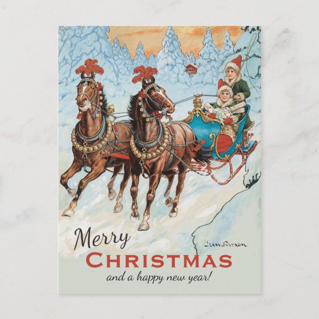 Cartes Pour Fêtes Annuelles Noël Jenny Nyström CC0932 Enfants en traîneau (Devant)
