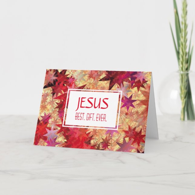 Cartes Pour Fêtes Annuelles Noël JESUS MEILLEUR CADEAU JAMAIS Red Rose Stars (Devant)