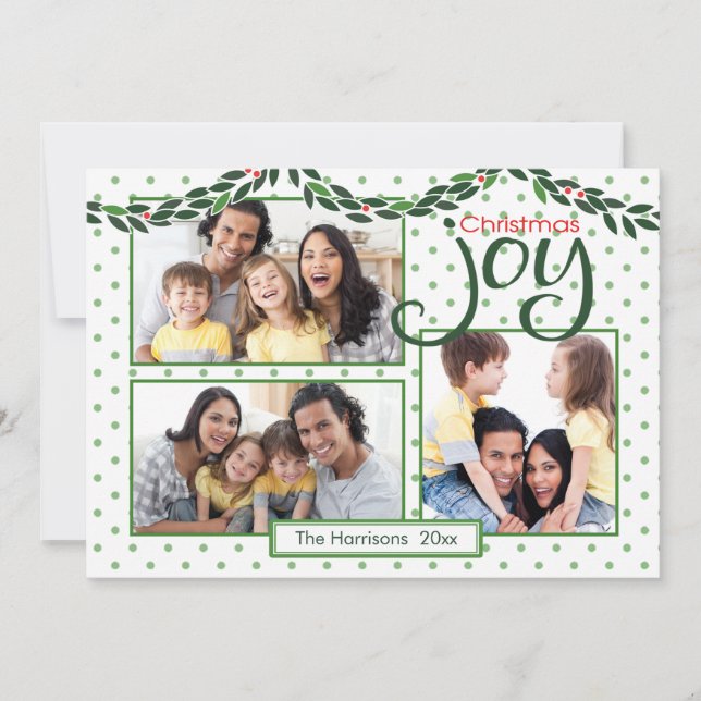 Cartes Pour Fêtes Annuelles Noël Joie, Garland et Pois verts (Devant)