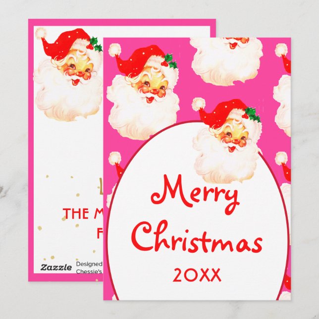 Cartes Pour Fêtes Annuelles Noël Jolly Santa Claus Rose Joyeux Salutation (Devant / Derrière)