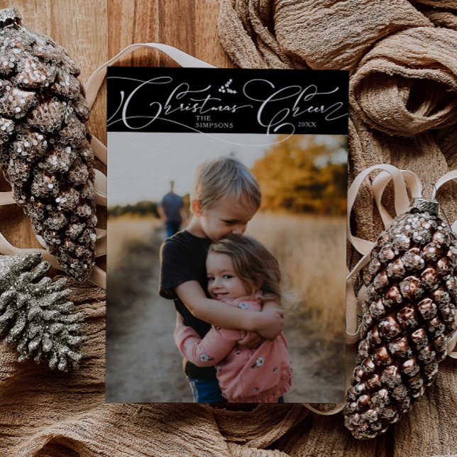 Cartes Pour Fêtes Annuelles Noël Joyer Script noir photo de Noël (Créateur téléchargé)