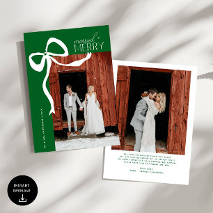 Cartes Pour Fêtes Annuelles Noël Joyeux et Mariés Photographie Ruban Vert