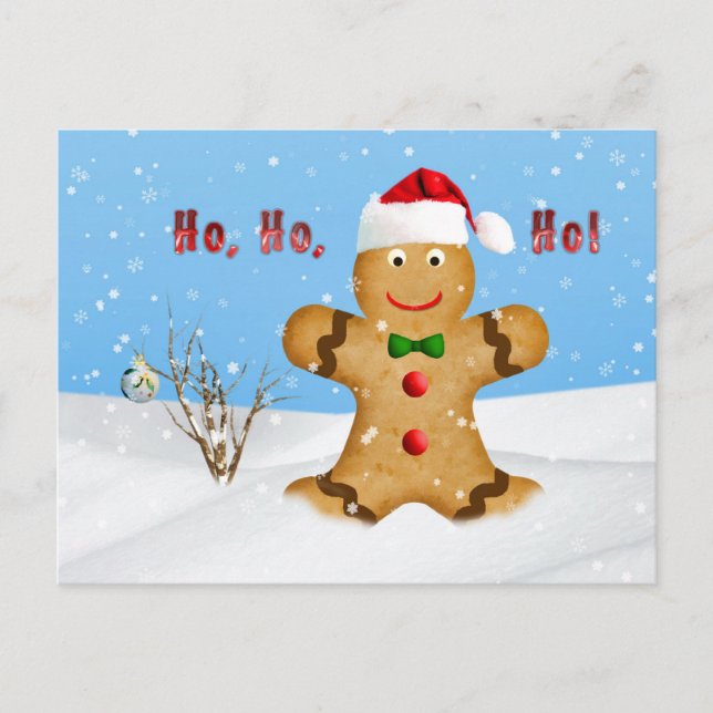 Cartes Pour Fêtes Annuelles Noël, Joyeux homme en pain d'épice en neige (Devant)