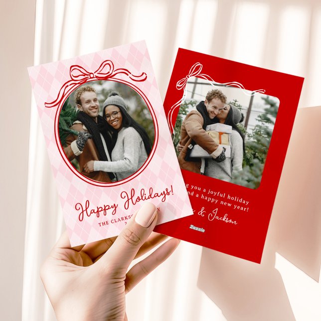 Cartes Pour Fêtes Annuelles Noël Joyeux Ruban Fantaisiste Rose et Rouge Capric (Créateur téléchargé)