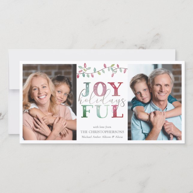 Cartes Pour Fêtes Annuelles Noël JOYFUL HOLIDAYS 3Photos Aquarelle (Devant)