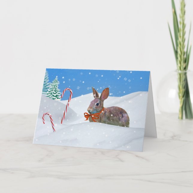 Cartes Pour Fêtes Annuelles Noël, Lapin, Neige, Sucres de canne (Devant)