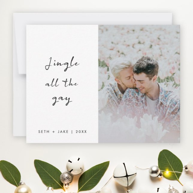 Cartes Pour Fêtes Annuelles Noël LGBT | Jingle All Gay Minimal Photo (Créateur téléchargé)