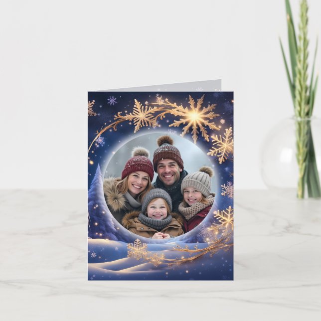 Cartes Pour Fêtes Annuelles Noël magique - flocons de neige dorés, photo (Devant)