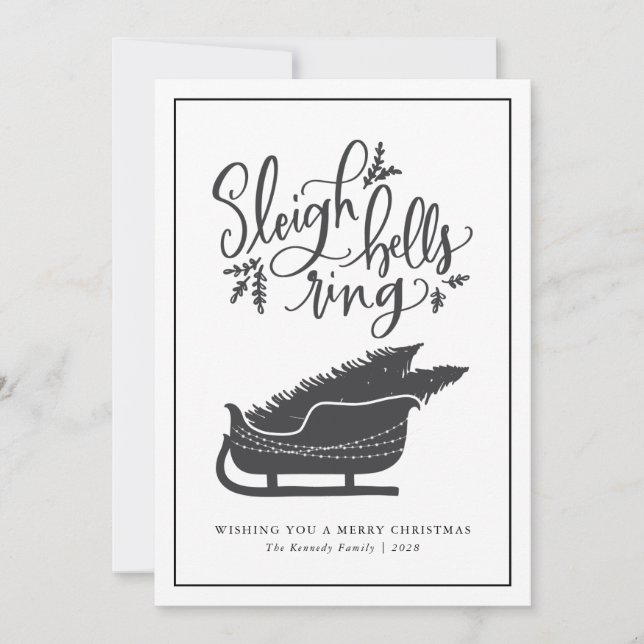 Cartes Pour Fêtes Annuelles Noel Mains Lettré Sleigh Bells Ring Rustique (Devant)