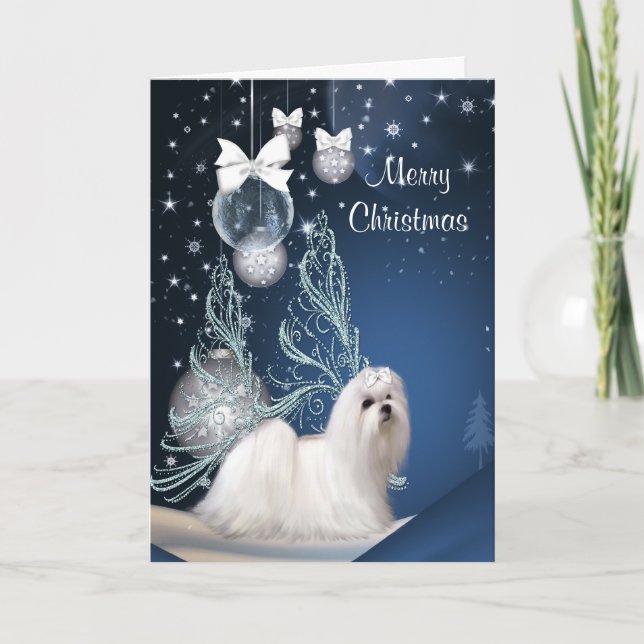 Cartes Pour Fêtes Annuelles Noël maltais de chiot (Devant)