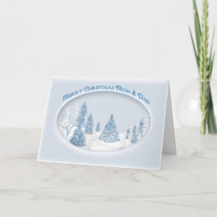 CARTES POUR FÊTES ANNUELLES NOËL - MAMAN/DAD- BLEU - NEIGE/ARBRE/PITTORESQUE