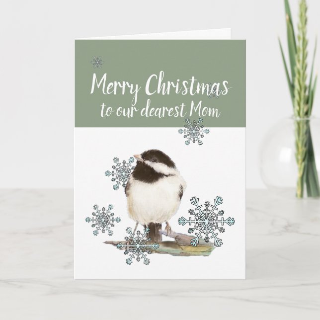 Cartes Pour Fêtes Annuelles Noël Maman de nous Snow Cute Chickadee Bird (Devant)