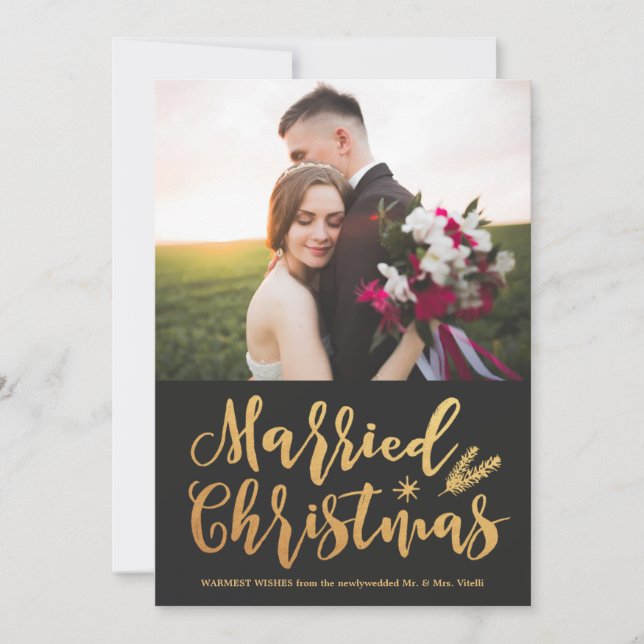 Cartes Pour Fêtes Annuelles Noël marié moderne | Pine Gold Photo (Devant)