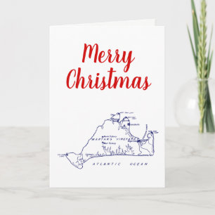 Cartes Pour Fêtes Annuelles Noël Martha's Vineyard Map #1 Navy Blue