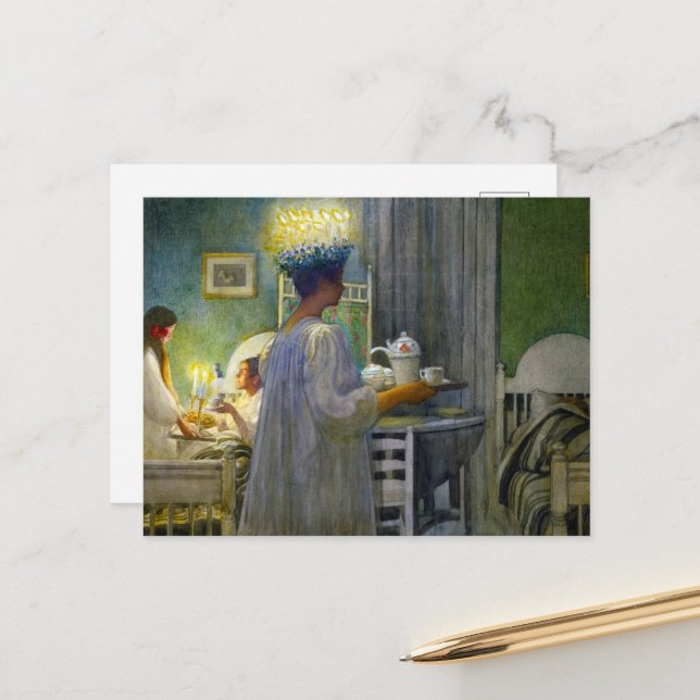Cartes Pour Fêtes Annuelles Noël matin, Fête de Saint Lucy (Devant/Arrière en situation)