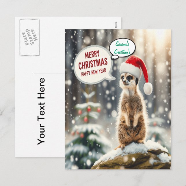 Cartes Pour Fêtes Annuelles Noël Meerkat Winter Wonderland Père Noël (Devant / Derrière)
