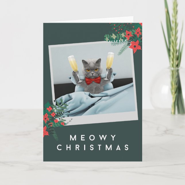 Cartes Pour Fêtes Annuelles Noël Meowy - Cravate de cabot et lunettes de champ (Devant)