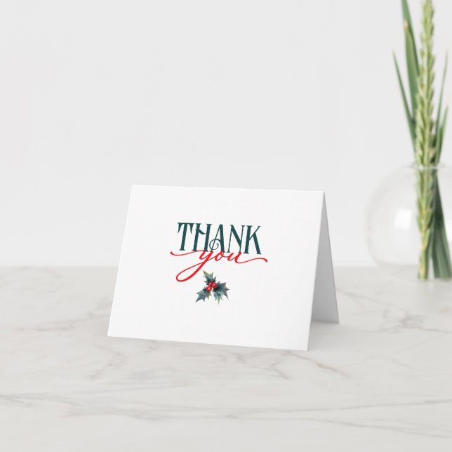Cartes Pour Fêtes Annuelles Noël Merci de vacances avec petit Holly (Devant)